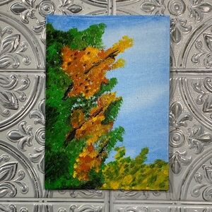 Abstract Landscape Painting Tree In Fall Autumn Original Canvas Panel Art 7"x 5"